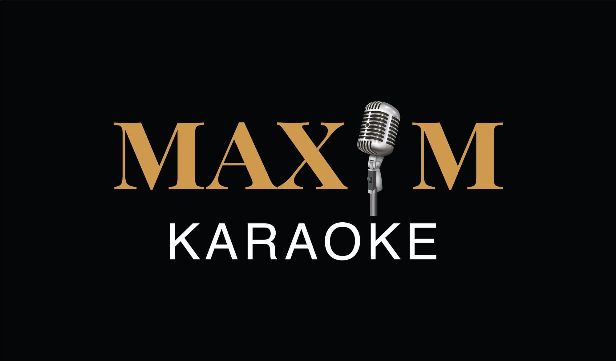 MAXIM Karaoke logo in gold with a microphone as the letter I